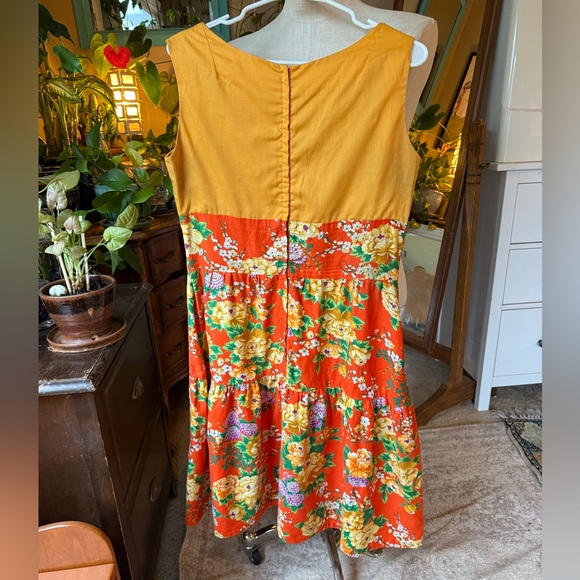 Vintage Orange Floral Fit And Flare Dress, Size Medium - Picture 9 of 12